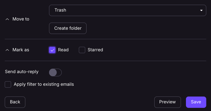 Mail filter rule sending the notification to trash