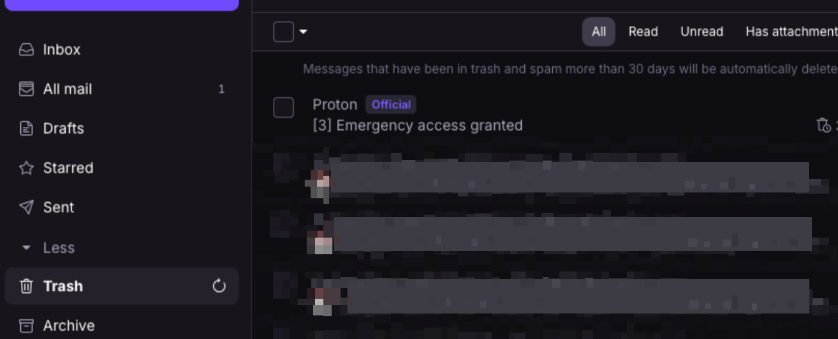 Emergency access granted email landing in trash